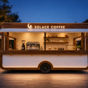 Kiot bán cafe di động Mẫu 09 – phối cảnh SOLACE COFFEE chính diện
