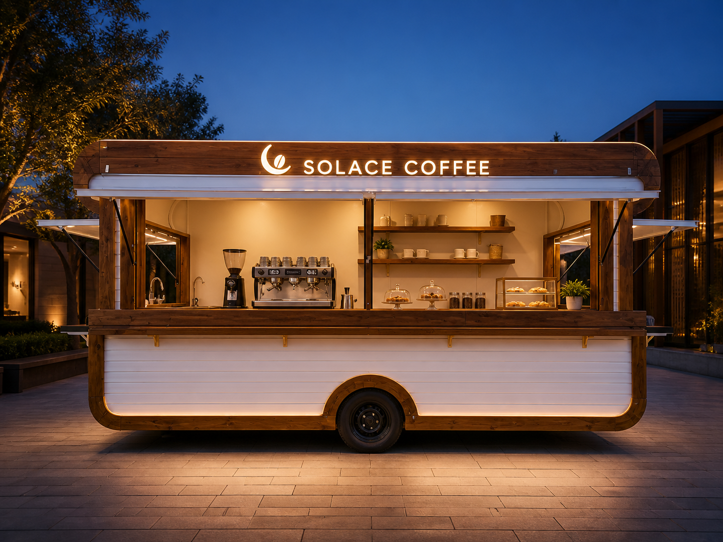 Kiot bán cafe di động Mẫu 09 – phối cảnh SOLACE COFFEE chính diện