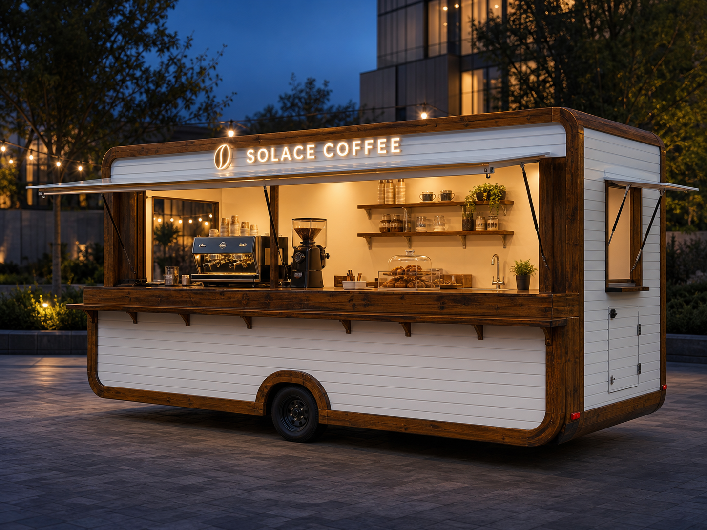 Kiot bán cafe di động Mẫu 09 – phối cảnh SOLACE COFFEE góc sau phải