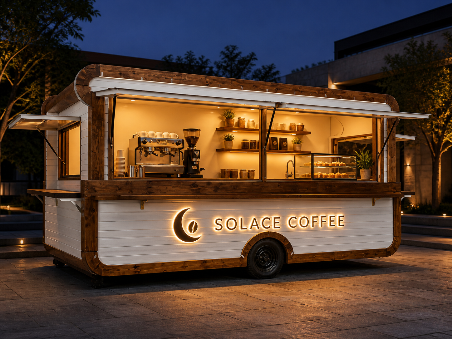 Kiot bán cafe di động Mẫu 09 – phối cảnh SOLACE COFFEE góc bên đối diện