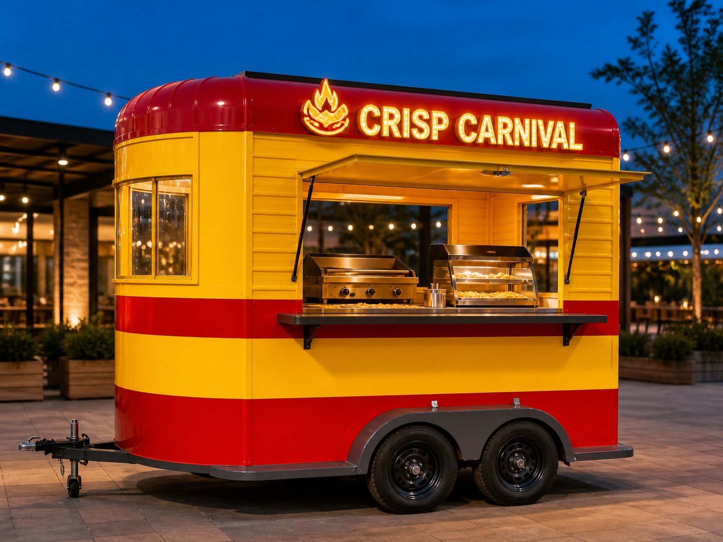 Xe bán đồ ăn di động Mẫu 10 – phối cảnh CRISP CARNIVAL góc trước trái