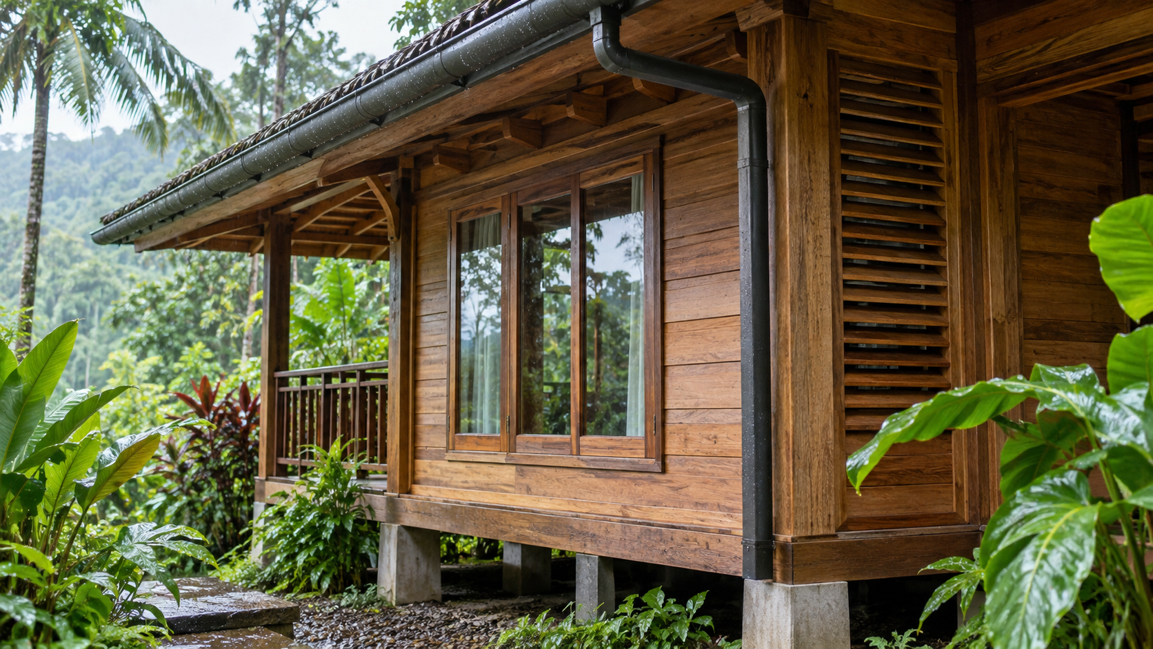 Chi tiết mái che, máng xối và thông gió nhà gỗ