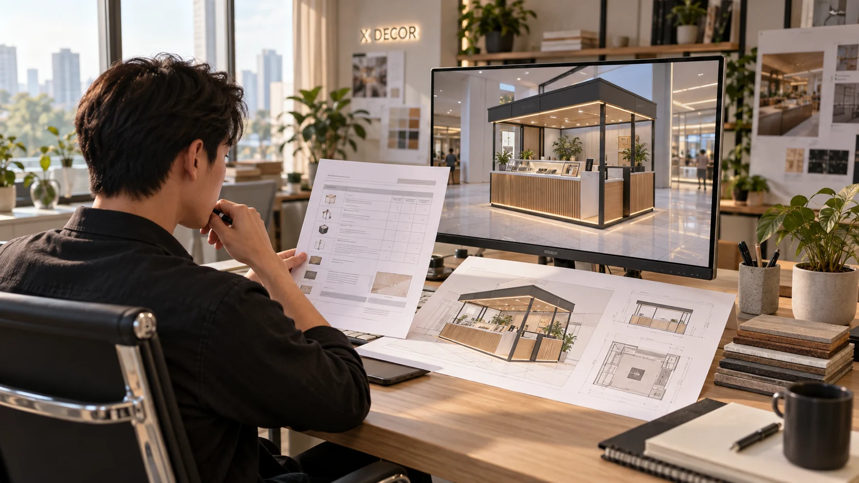 Minh họa đối chiếu bản bố trí kiot với các hạng mục báo giá
