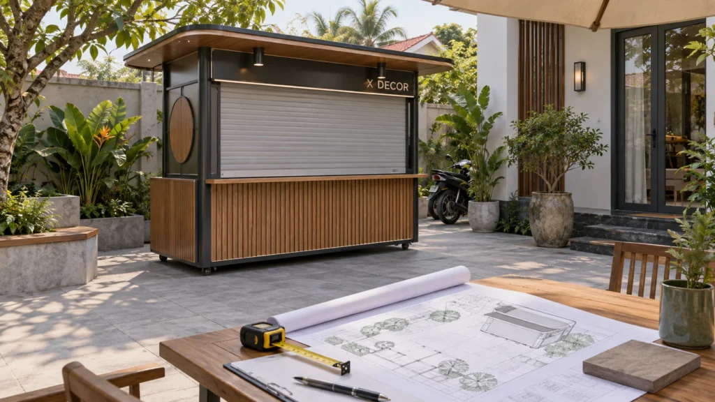 Minh họa chuẩn bị mặt bằng và hồ sơ giao kiot cafe