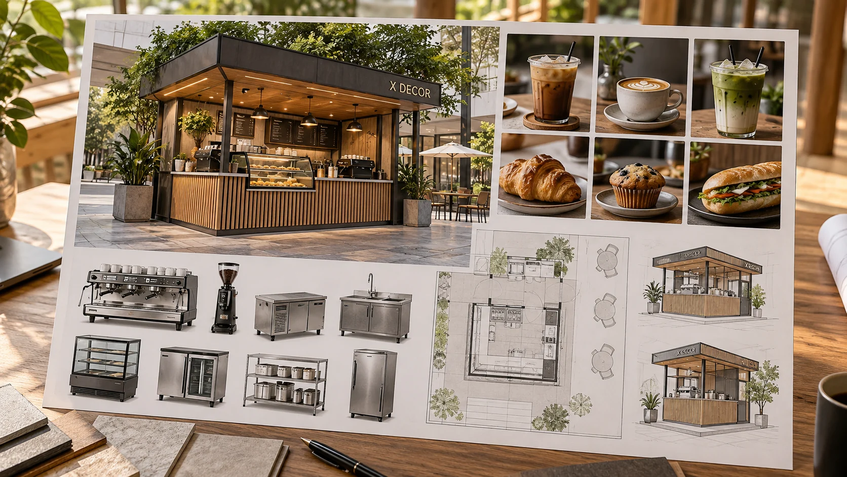 Minh họa chuẩn bị menu, thiết bị và mặt bằng trong yêu cầu thiết kế