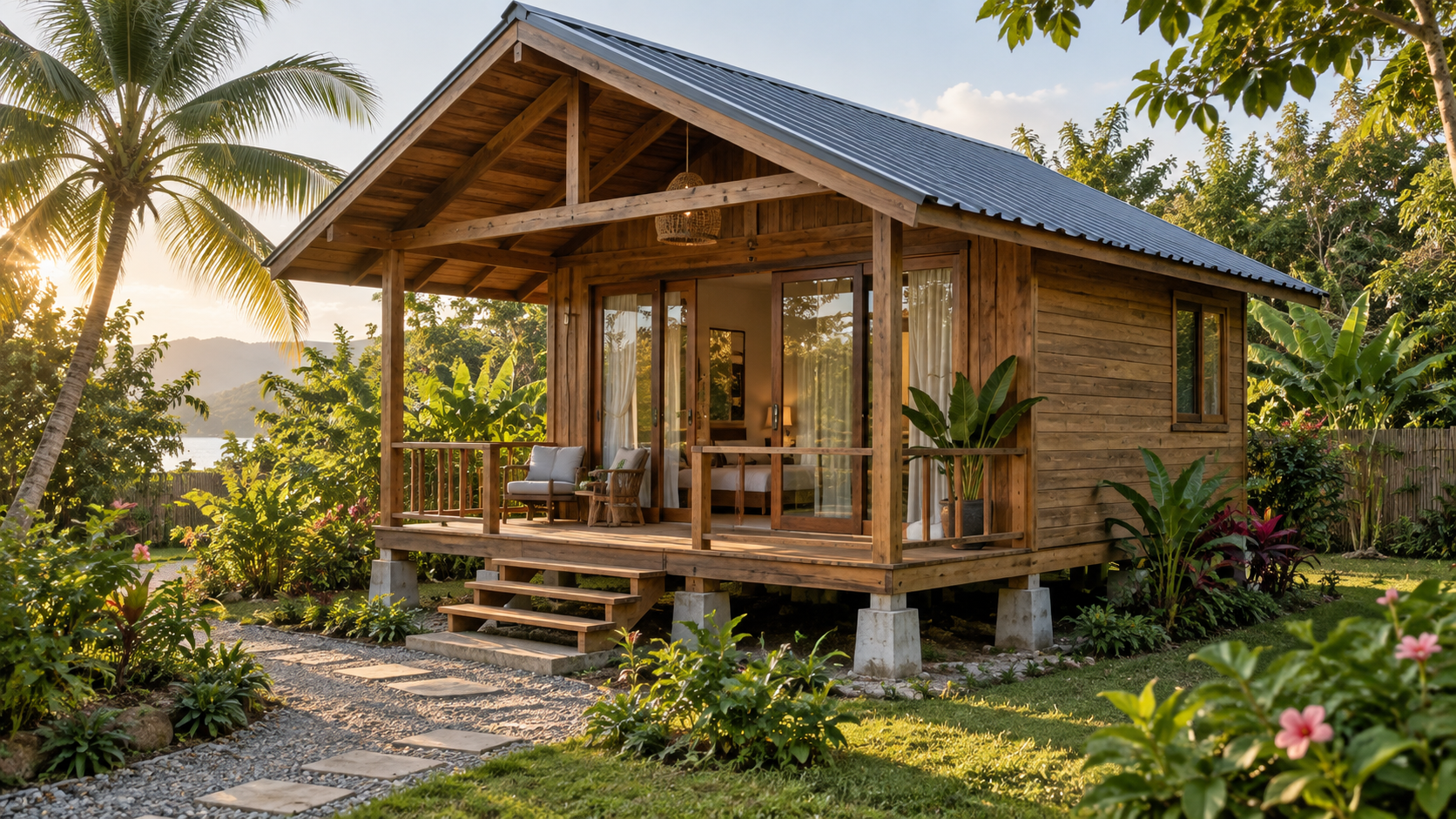 Mẫu bungalow gỗ một phòng có hiên