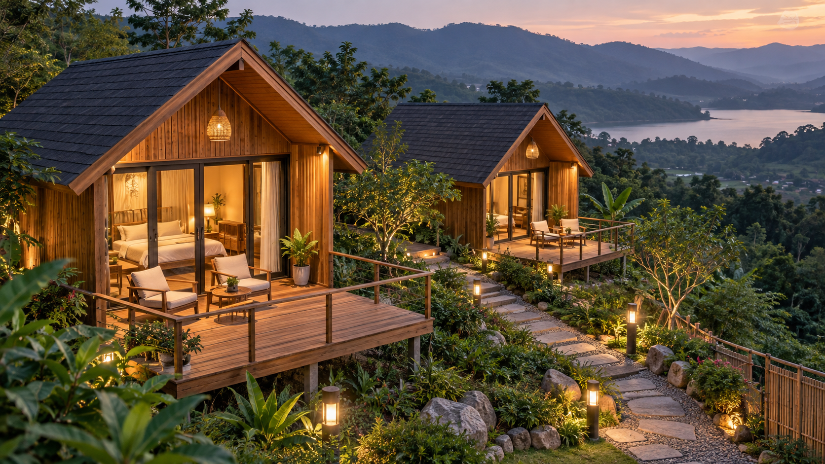 Mẫu cặp bungalow gỗ cho khu lưu trú