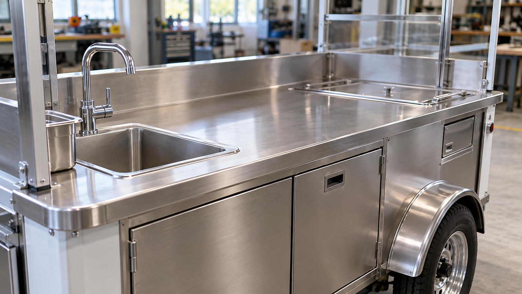 Bề mặt inox và hệ tủ dễ vệ sinh của xe bán đồ ăn di động