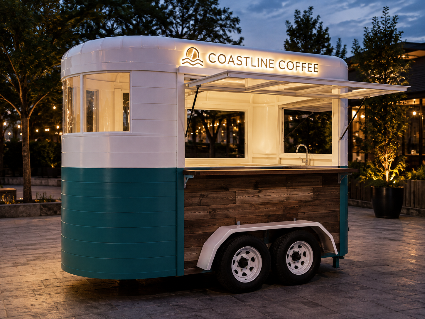 Xe bán cafe Mẫu 11 – phối cảnh COASTLINE COFFEE góc trước trái