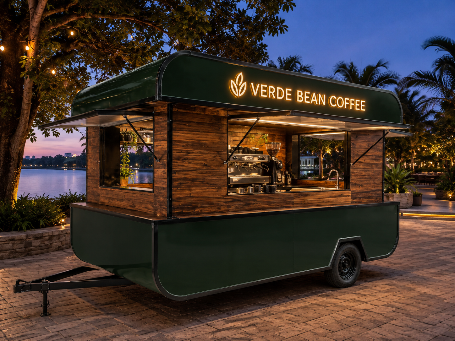Xe bán cafe Mẫu 12 – phối cảnh VERDE BEAN COFFEE góc trước trái