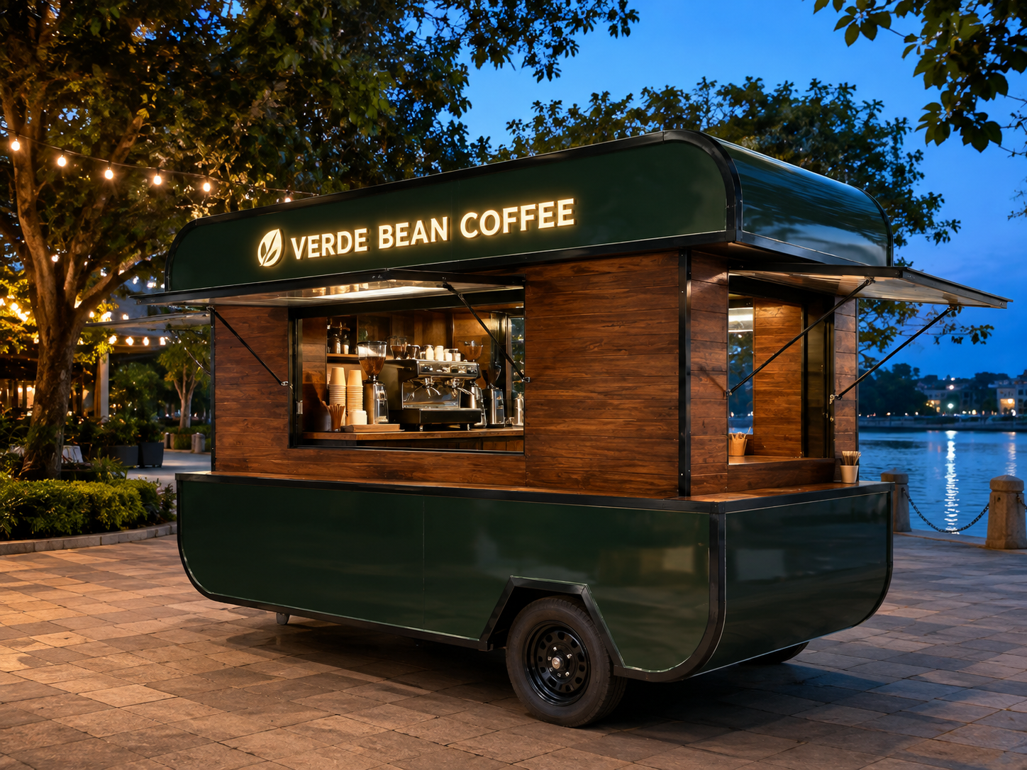 Xe bán cafe Mẫu 12 – phối cảnh VERDE BEAN COFFEE góc sau phải