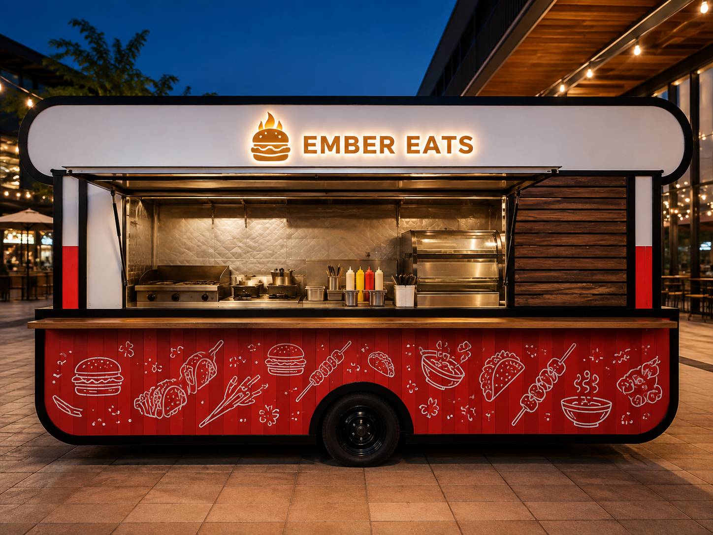 Xe bán đồ ăn Mẫu 15 – phối cảnh EMBER EATS góc quầy chính