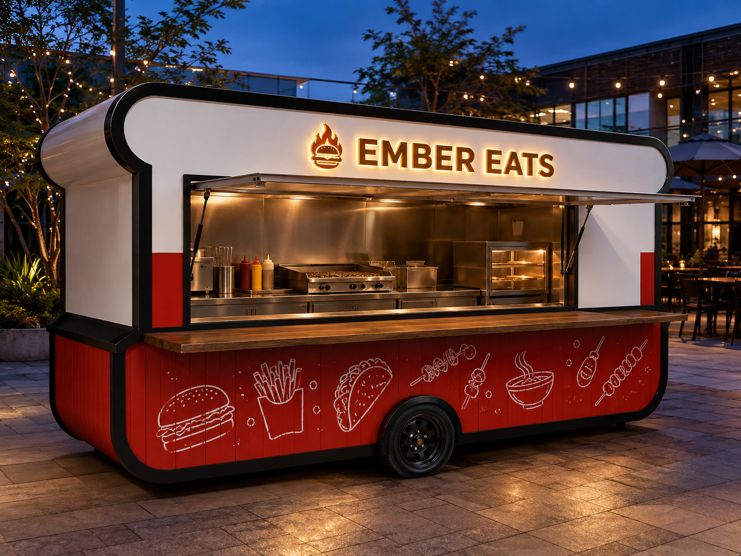 Xe bán đồ ăn Mẫu 15 – phối cảnh EMBER EATS góc trước trái