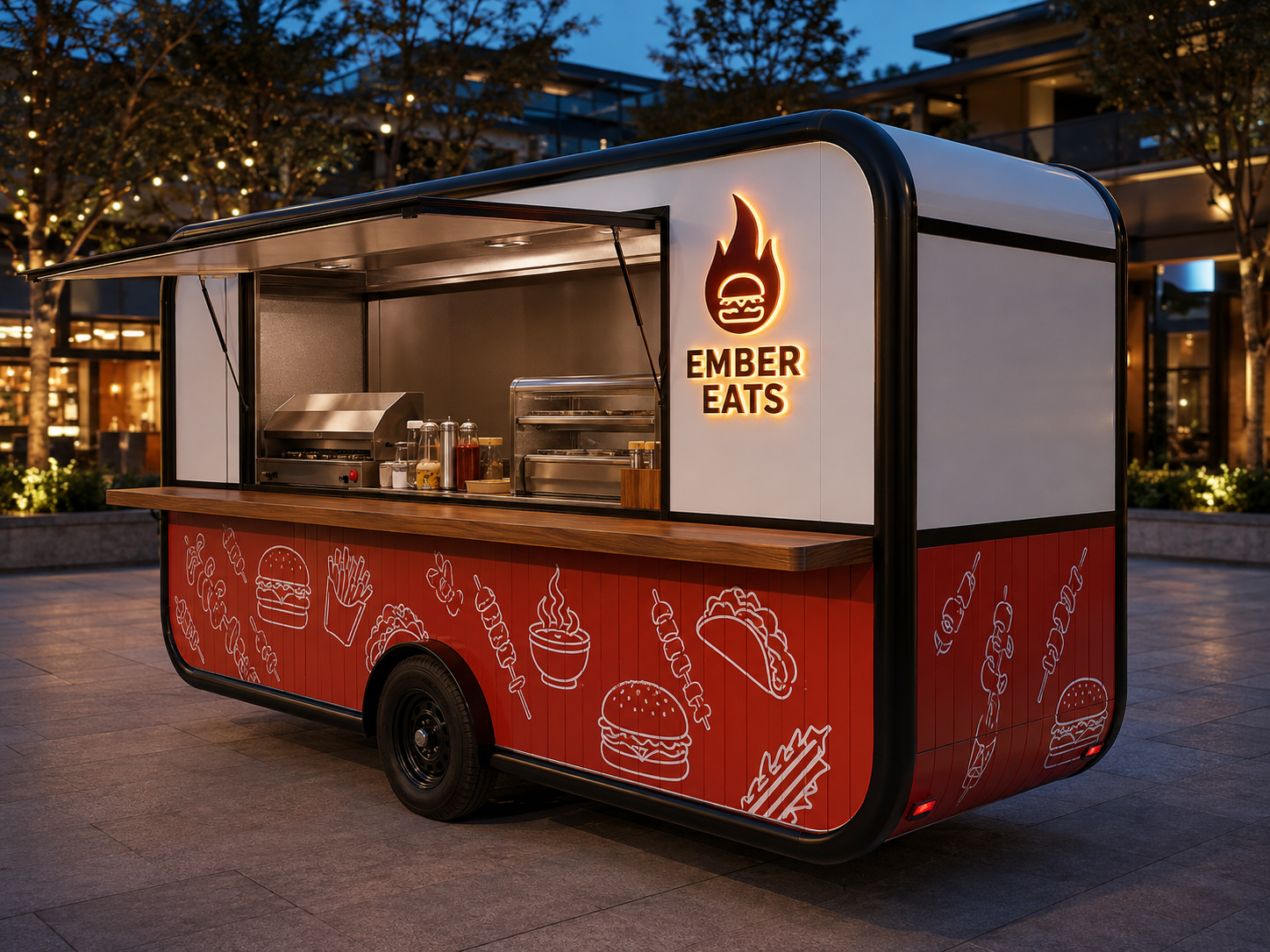 Xe bán đồ ăn Mẫu 15 – phối cảnh EMBER EATS góc sau phải
