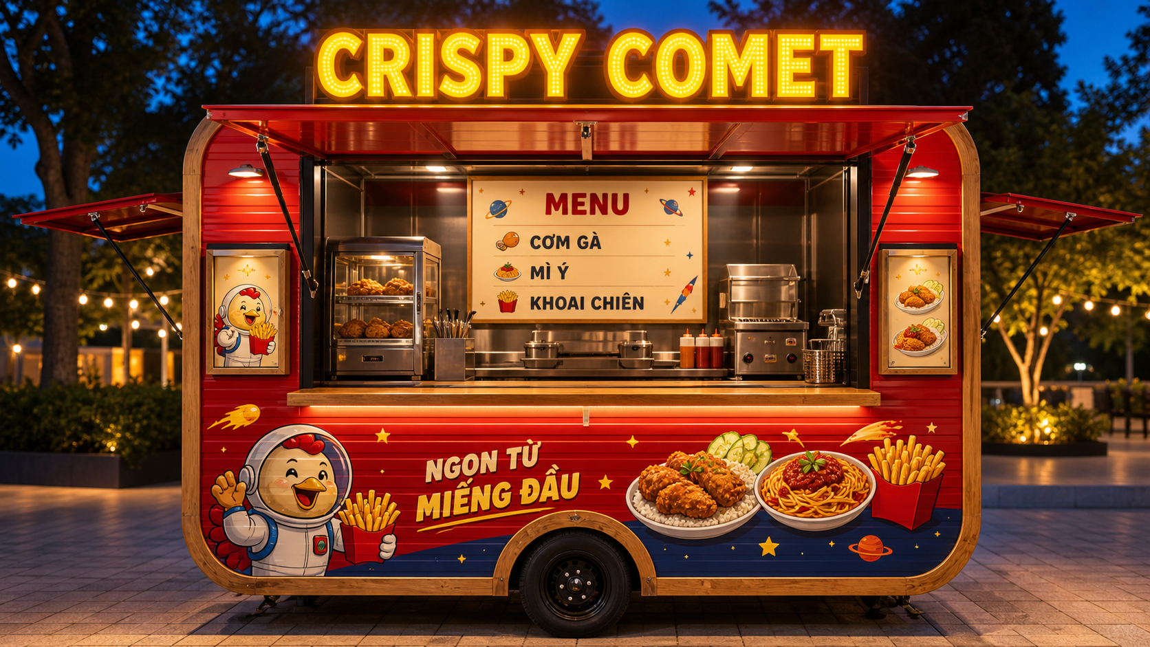 Xe bán đồ ăn CRISPY COMET Mẫu 19 góc quầy chính