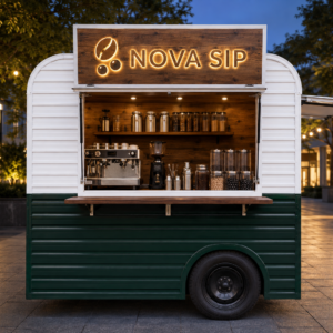 Xe bán trà sữa cafe Mẫu 14 – phối cảnh NOVA SIP góc quầy chính