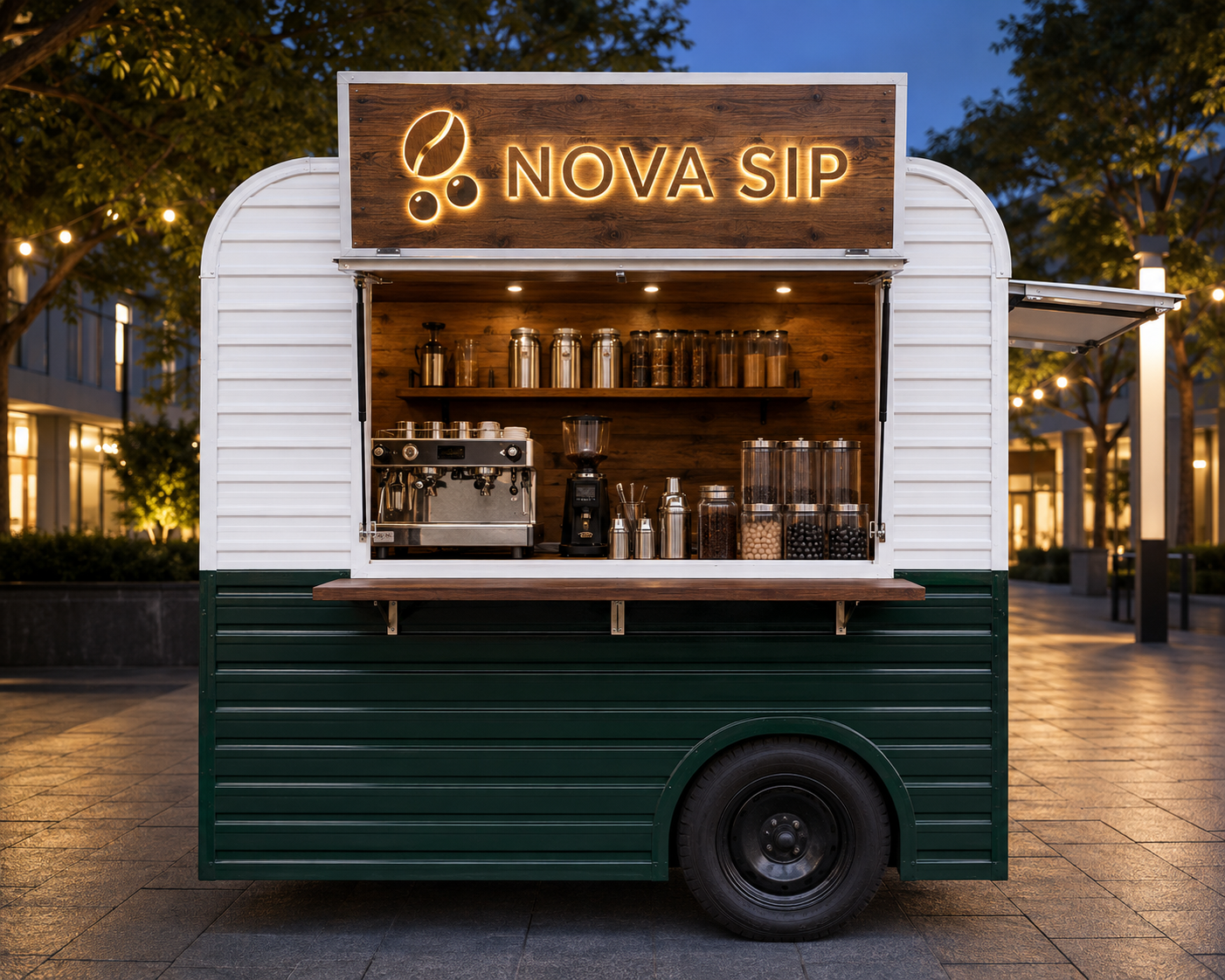 Xe bán trà sữa cafe Mẫu 14 – phối cảnh NOVA SIP góc quầy chính