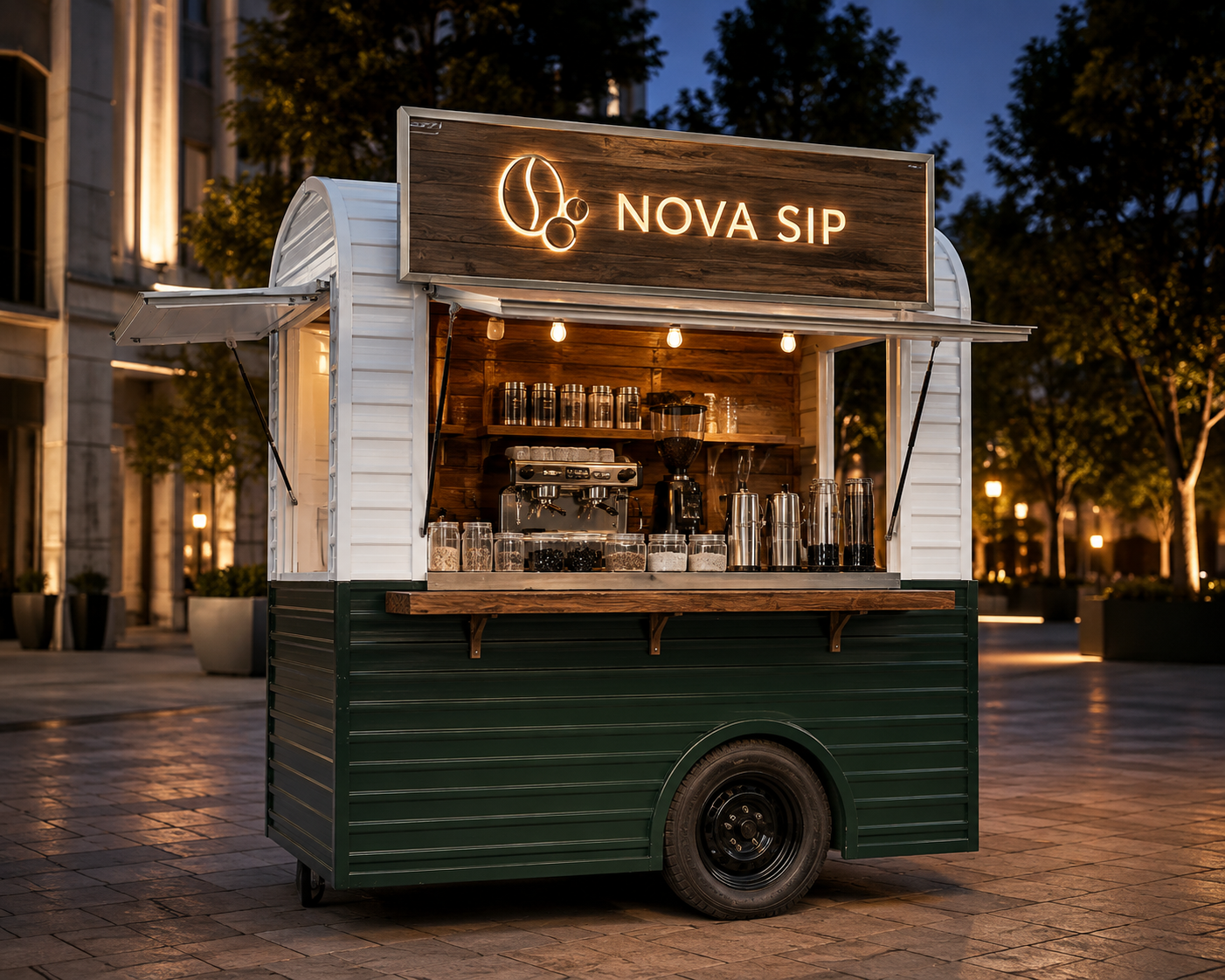 Xe bán trà sữa cafe Mẫu 14 – phối cảnh NOVA SIP góc trước trái
