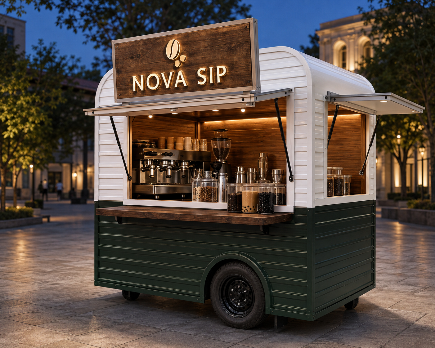 Xe bán trà sữa cafe Mẫu 14 – phối cảnh NOVA SIP góc sau phải