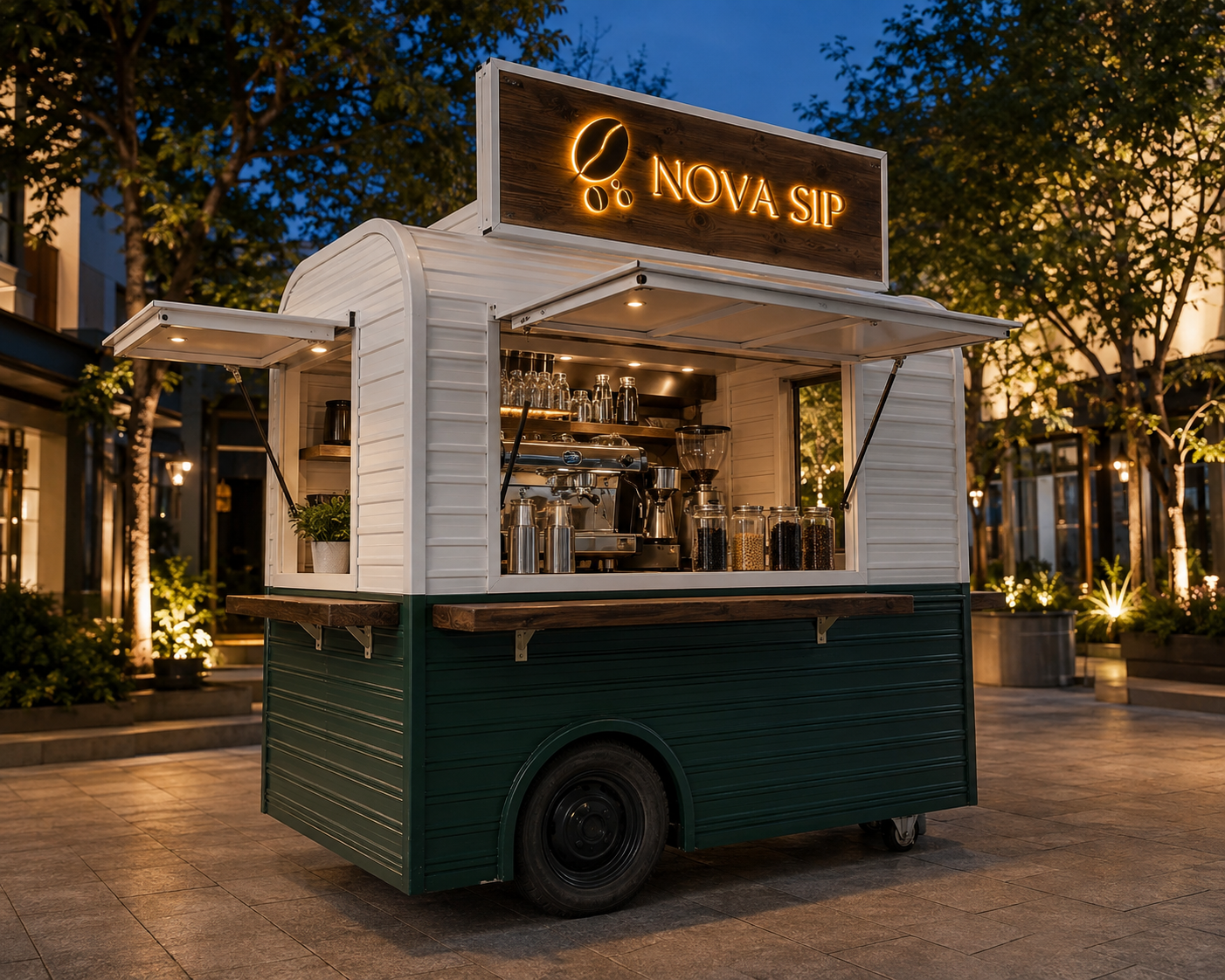Xe bán trà sữa cafe Mẫu 14 – phối cảnh NOVA SIP góc đối diện