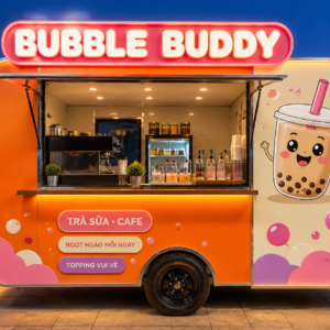 Xe bán trà sữa Mẫu 16 – phối cảnh BUBBLE BUDDY góc quầy chính