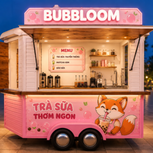 Xe bán trà sữa BUBBLOOM Mẫu 18 góc quầy chính