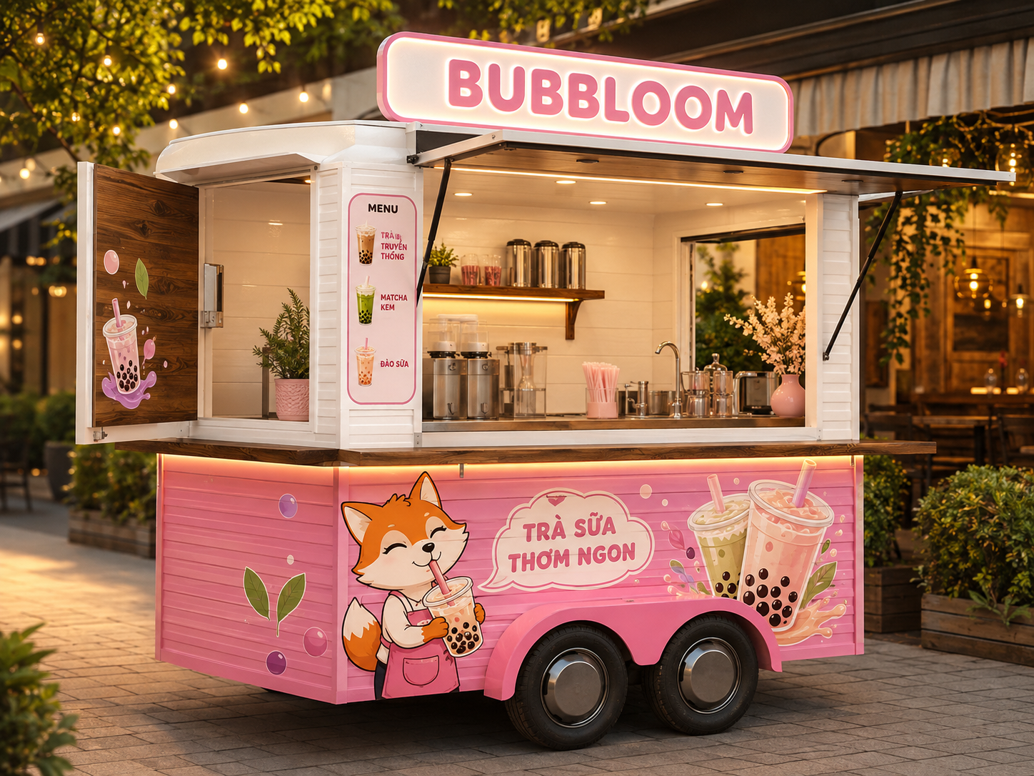 Xe bán trà sữa BUBBLOOM Mẫu 18 góc trước trái