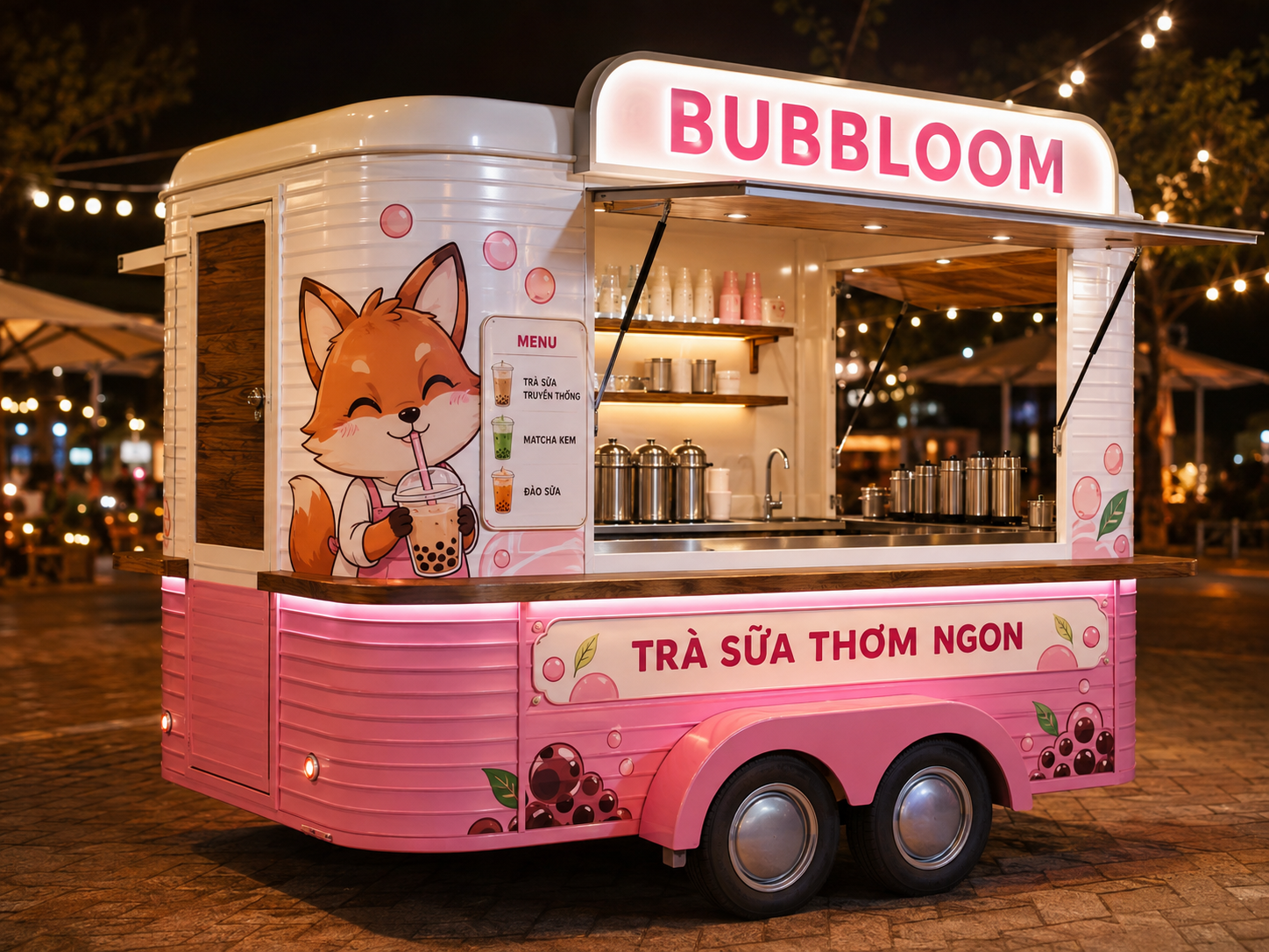 Xe bán trà sữa BUBBLOOM Mẫu 18 góc sau phải
