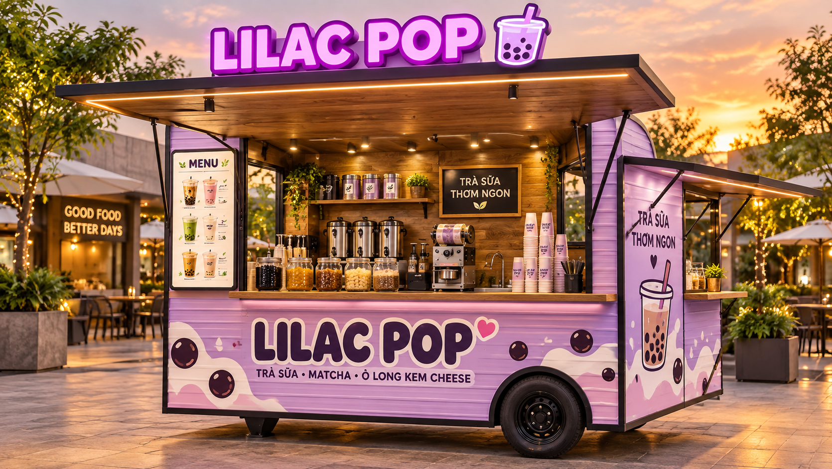 Xe bán trà sữa di động LILAC POP Mẫu 20 góc sau phải