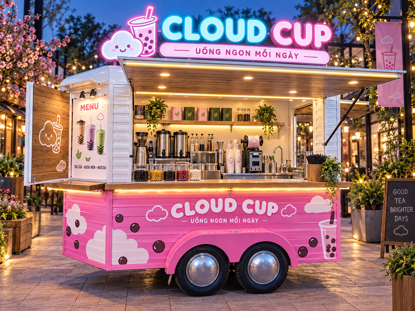 Xe bán trà sữa di động CLOUD CUP Mẫu 21 góc quầy chính