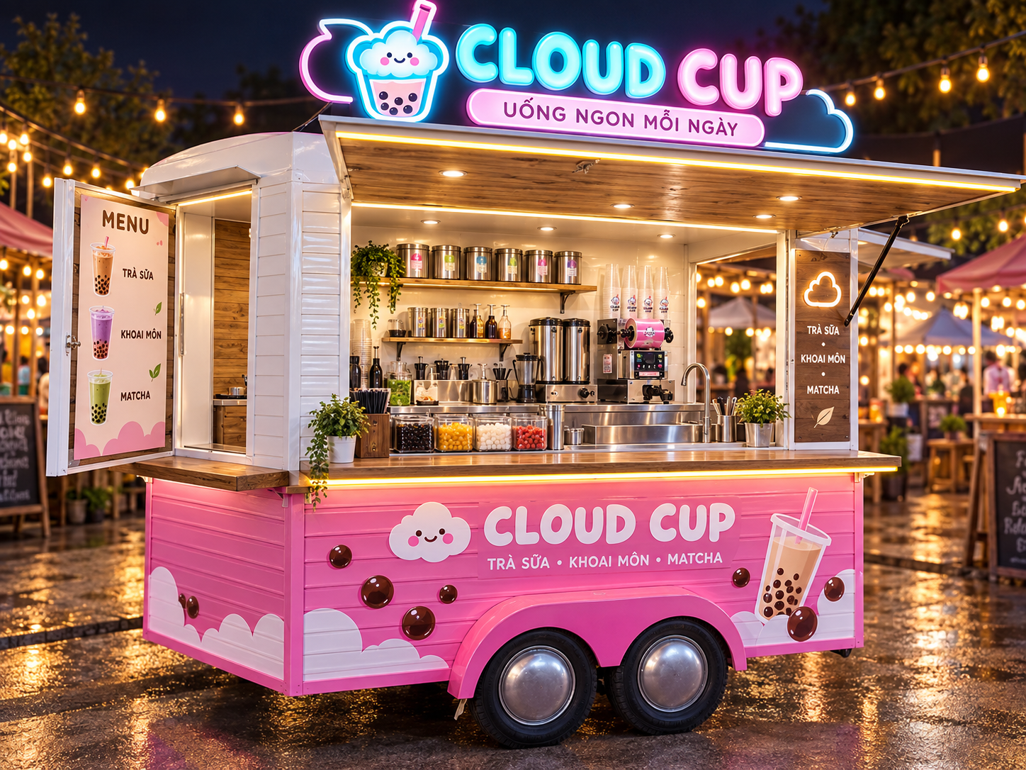 Xe bán trà sữa di động CLOUD CUP Mẫu 21 góc trước trái