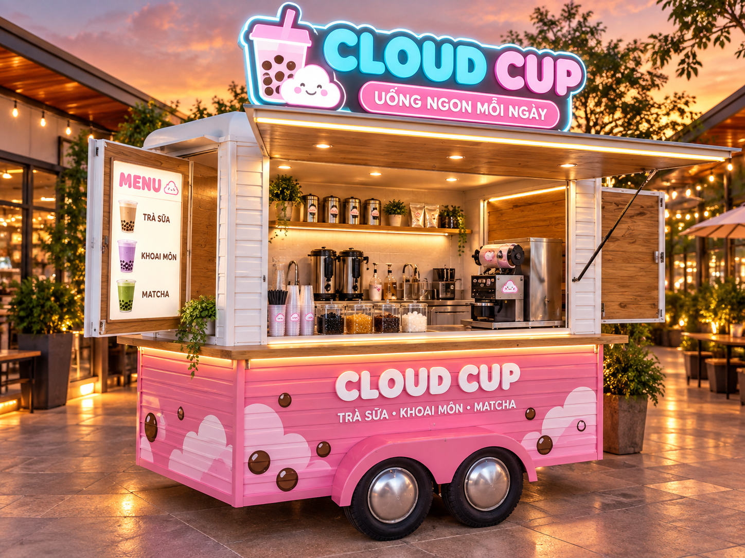 Xe bán trà sữa di động CLOUD CUP Mẫu 21 góc sau phải