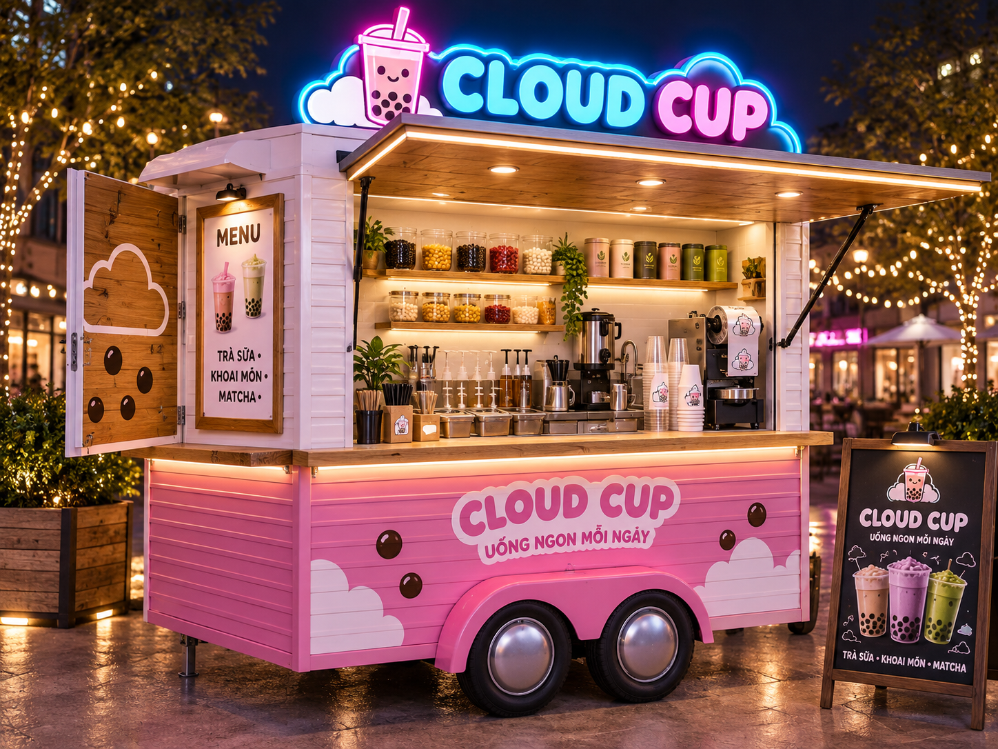 Xe bán trà sữa di động CLOUD CUP Mẫu 21 góc đối diện