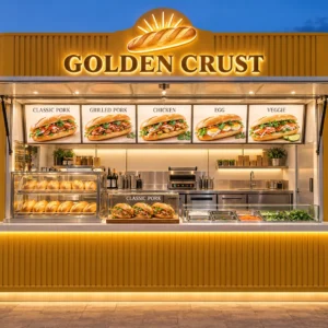 Kiot bán bánh mì Mẫu 26 GOLDEN CRUST góc quầy chính