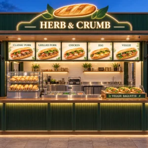 Kiot bán bánh mì Mẫu 28 HERB & CRUMB góc quầy chính