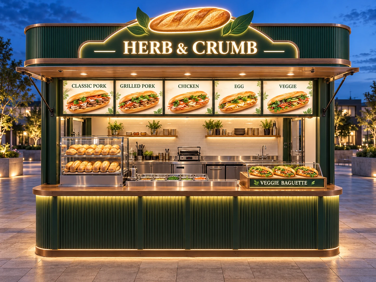 Kiot bán bánh mì Mẫu 28 HERB & CRUMB góc quầy chính