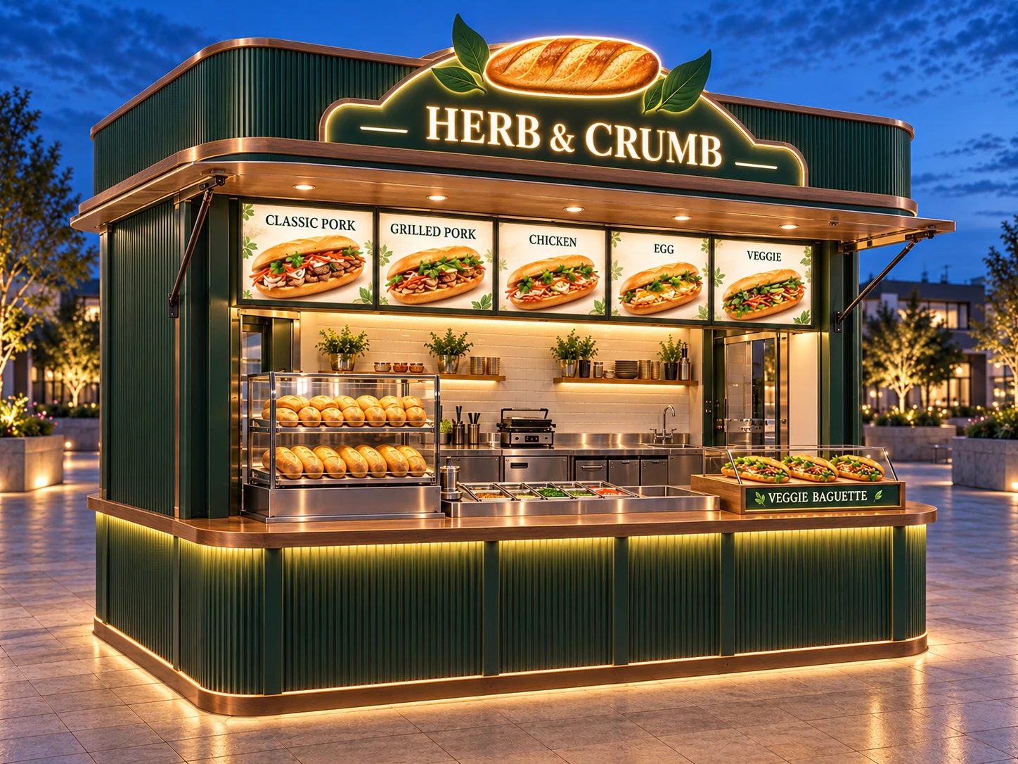 Kiot bán bánh mì Mẫu 28 HERB & CRUMB góc trước trái