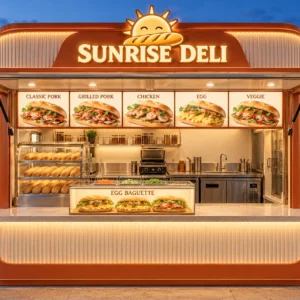 Kiot bán bánh mì Mẫu 29 SUNRISE DELI góc quầy chính