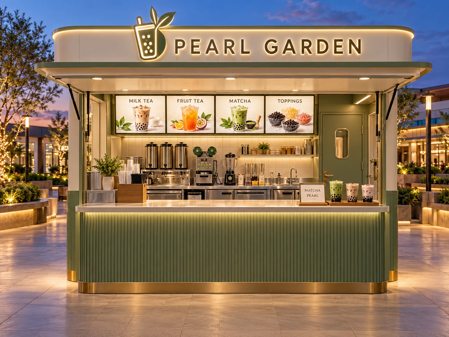Kiot bán trà sữa Mẫu 22 PEARL GARDEN góc quầy chính