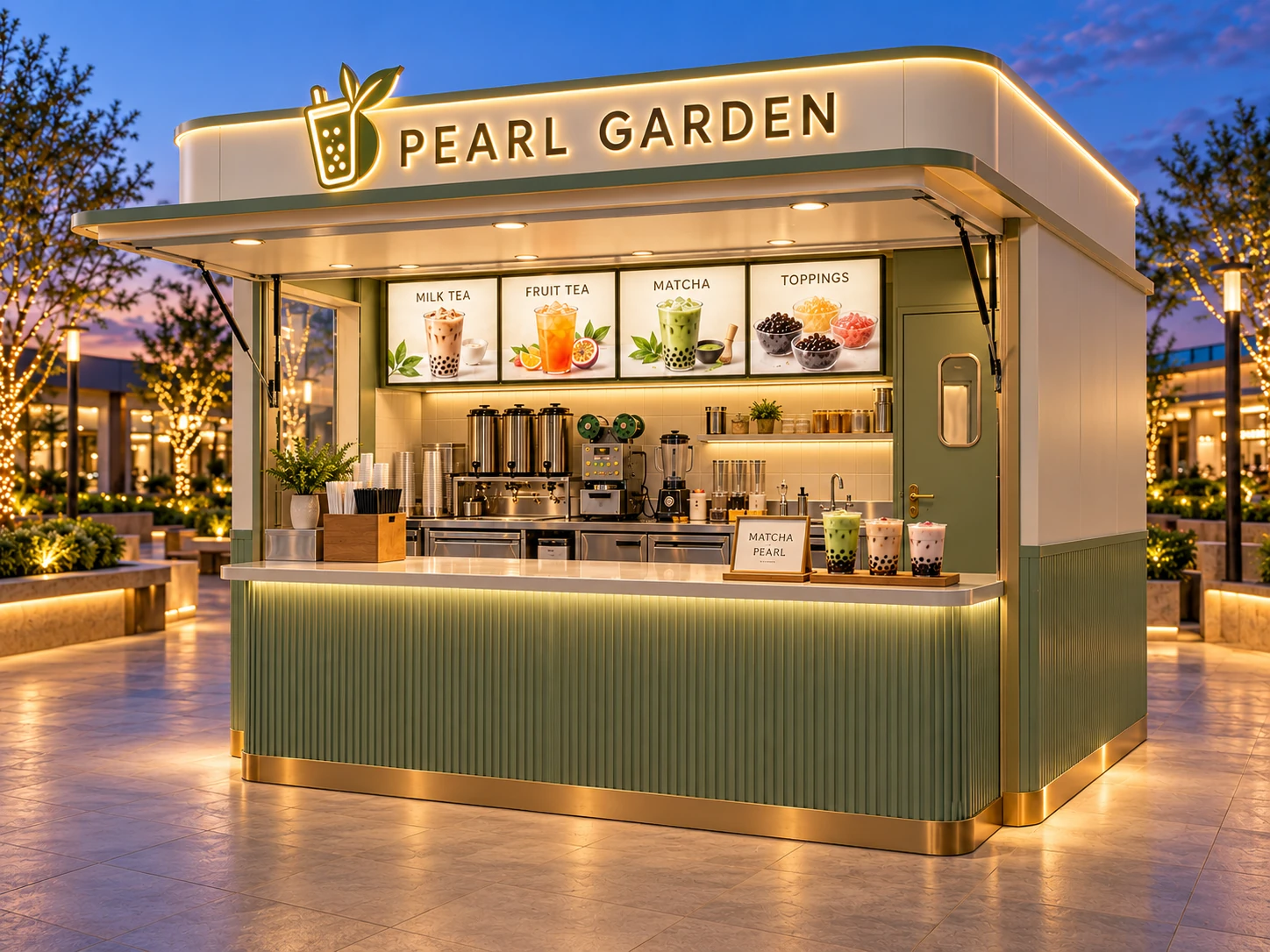 Kiot bán trà sữa Mẫu 22 PEARL GARDEN góc trước phải