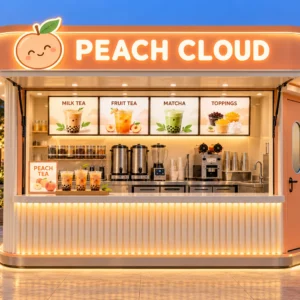 Kiot bán trà sữa Mẫu 23 PEACH CLOUD góc quầy chính