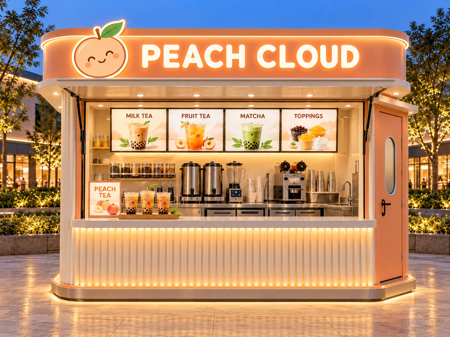 Kiot bán trà sữa Mẫu 23 PEACH CLOUD góc quầy chính