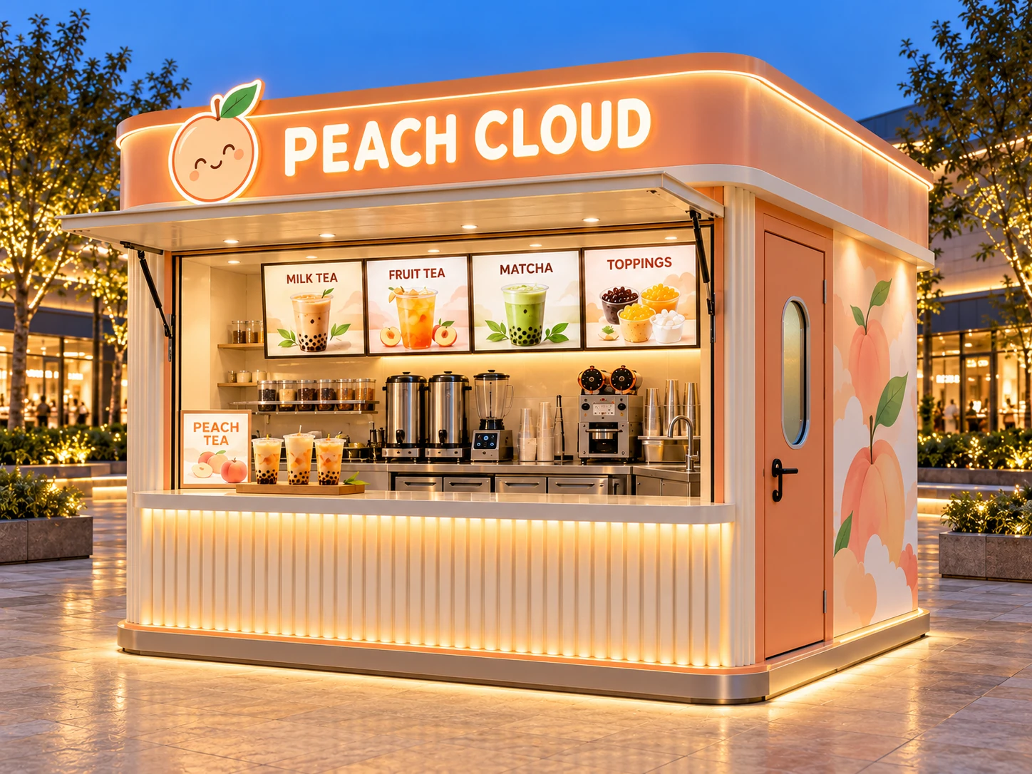 Kiot bán trà sữa Mẫu 23 PEACH CLOUD góc trước phải
