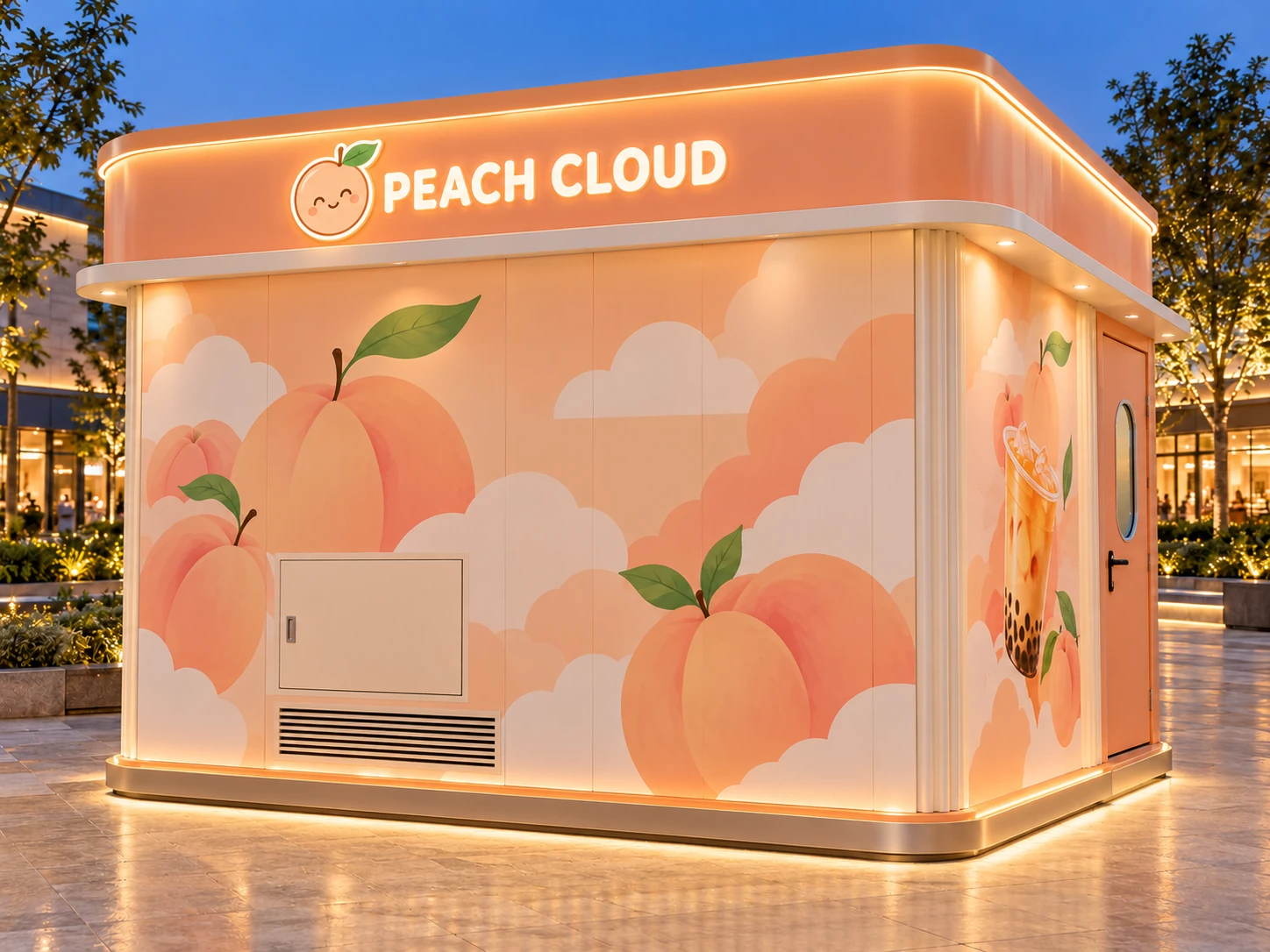 Kiot bán trà sữa Mẫu 23 PEACH CLOUD góc sau phải