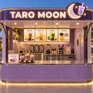 Kiot bán trà sữa Mẫu 24 TARO MOON góc quầy chính