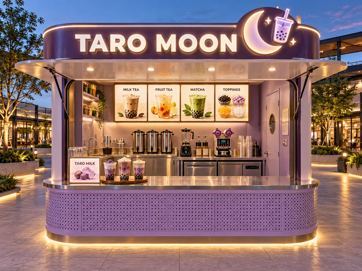 Kiot bán trà sữa Mẫu 24 TARO MOON góc quầy chính