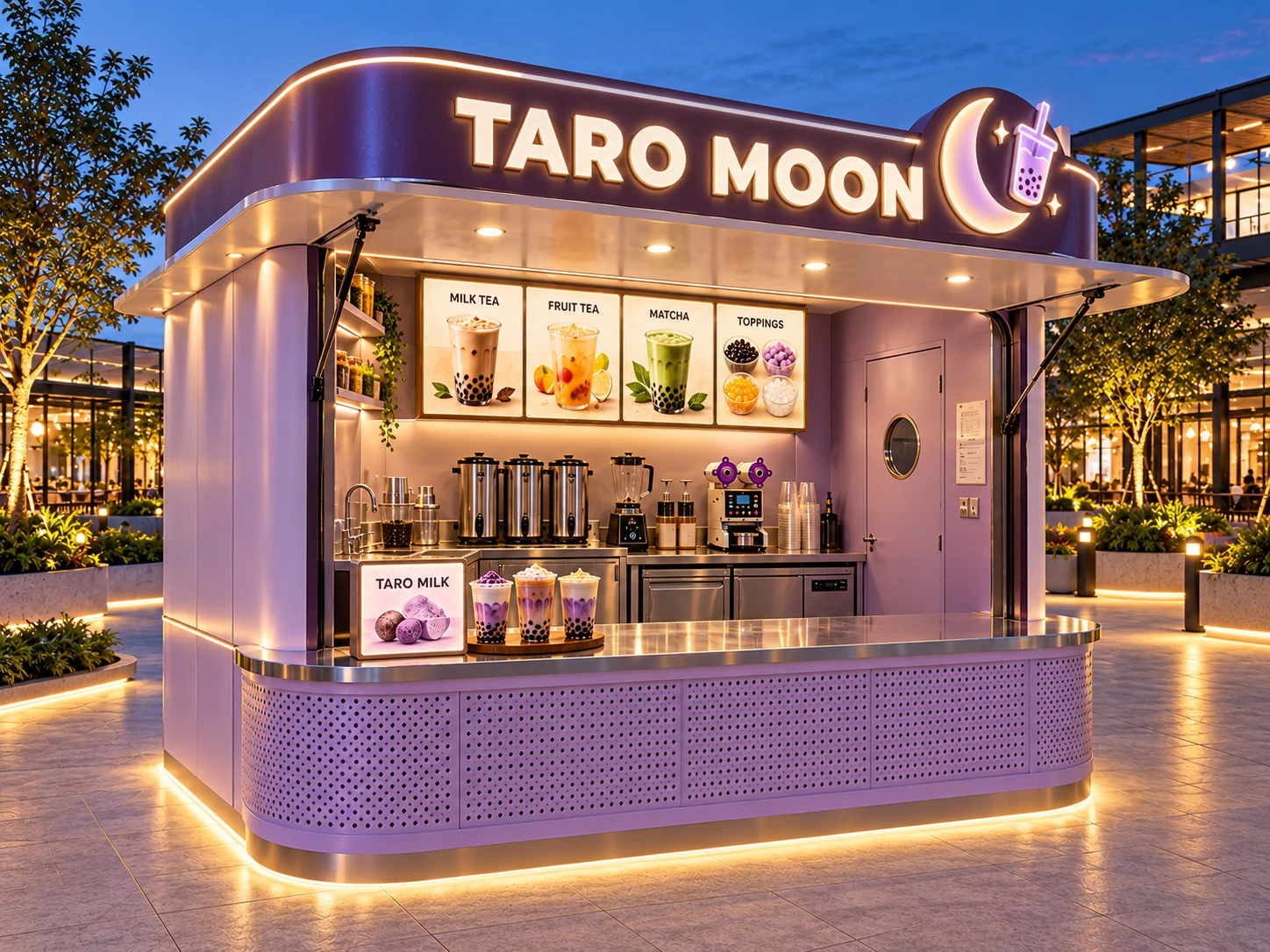 Kiot bán trà sữa Mẫu 24 TARO MOON góc trước trái