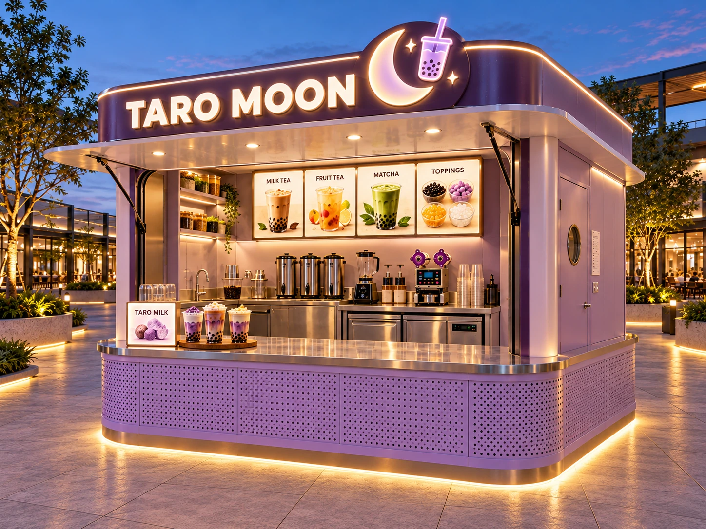 Kiot bán trà sữa Mẫu 24 TARO MOON góc trước phải