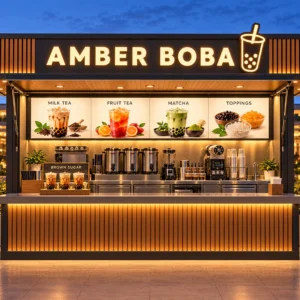 Kiot bán trà sữa Mẫu 25 AMBER BOBA góc quầy chính