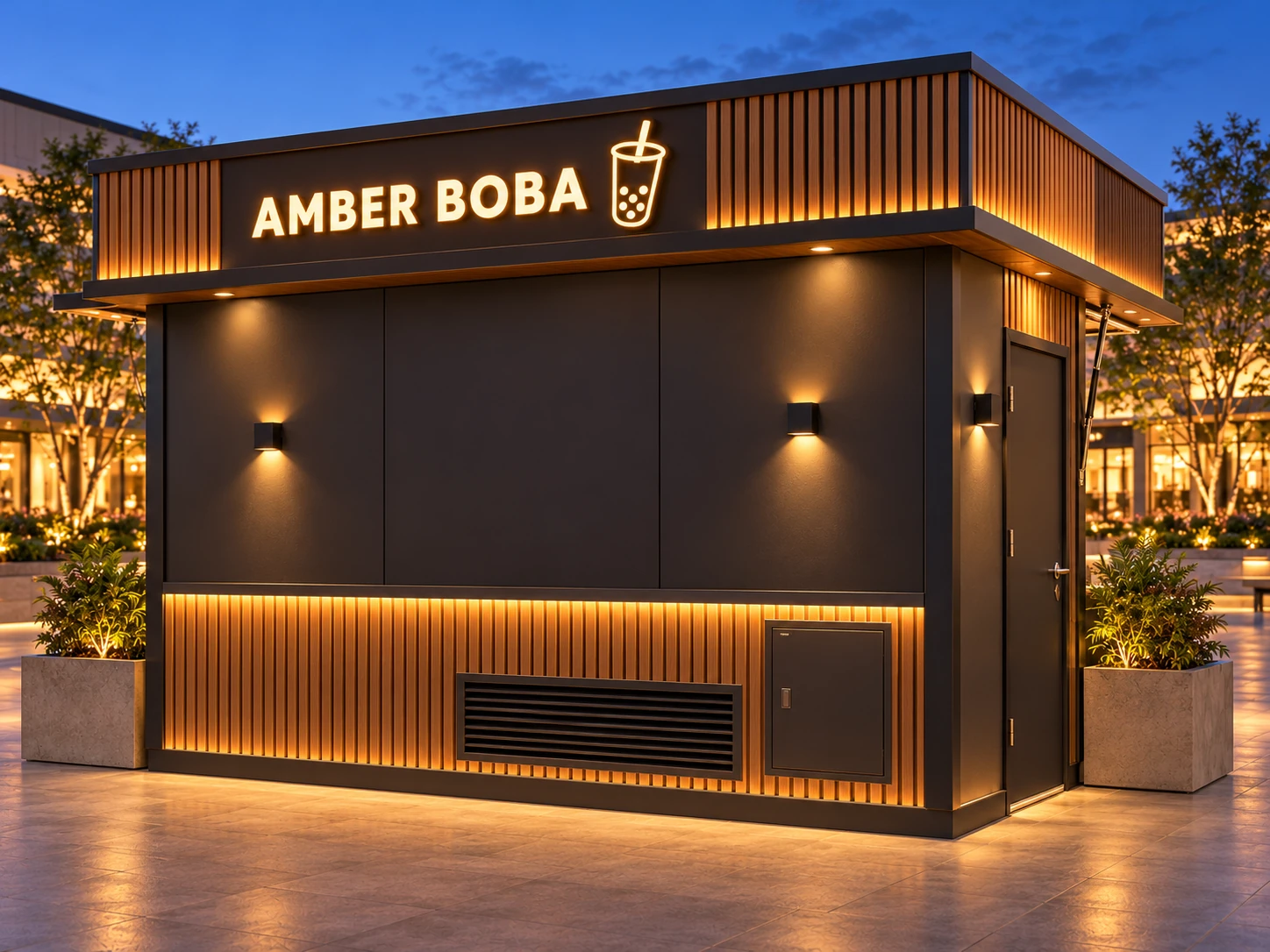 Kiot bán trà sữa Mẫu 25 AMBER BOBA góc sau phải